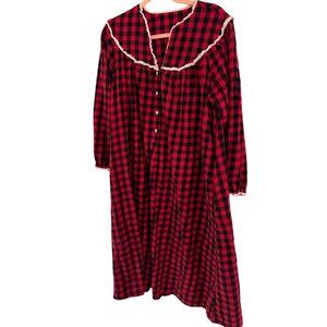 Lanz Of Salzburg Womens Long-sleeved Nightgown Size M Red Black Plaid Flannel